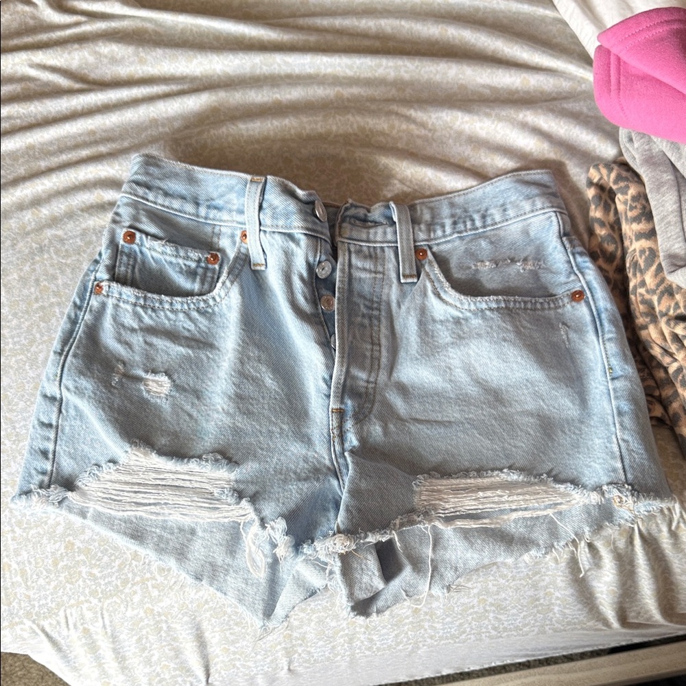 Levi’s Light Blue Distressed Denim Shorts
